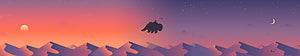 Floating Island Silhouette Over Snowy Peaks at Sunset with Crescent Moon and Stars HD wallpaper