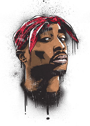 Tupac Shakur Digital Portrait with Red Bandana and Ink Splatter Effects HD phone wallpaper