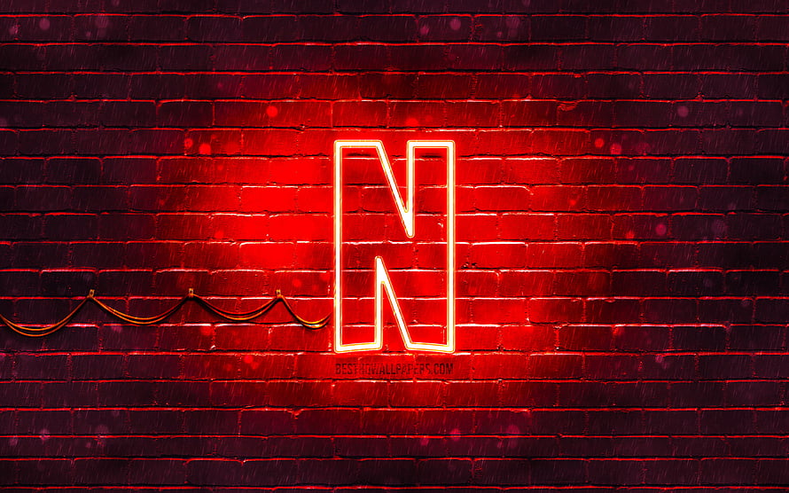 Glowing Netflix N Logo on Dark Red Brick Wall with Neon Light Effect HD wallpaper