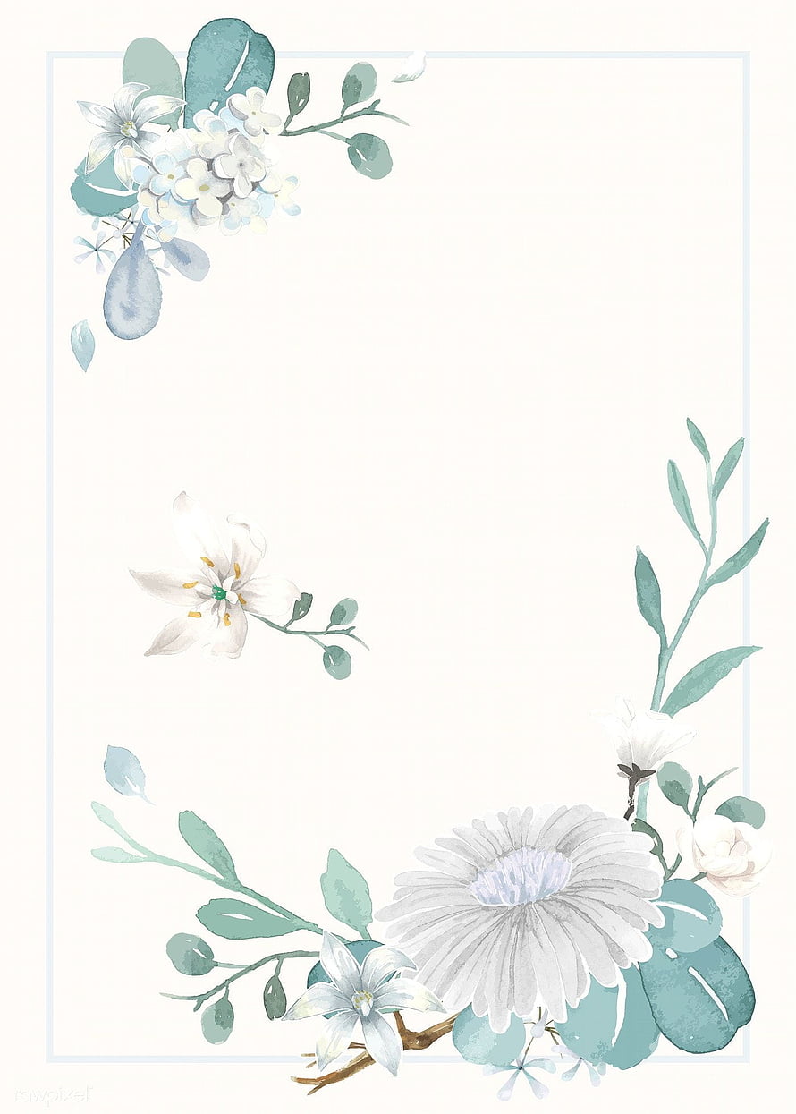 Delicate Watercolor Floral Border with White Lilies and Sage Green Leaves HD phone wallpaper
