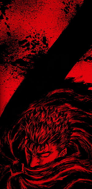 Guts Berserk Manga Character Red and Black High Contrast Artwork, Guts, berserk, griffith, anime HD phone wallpaper