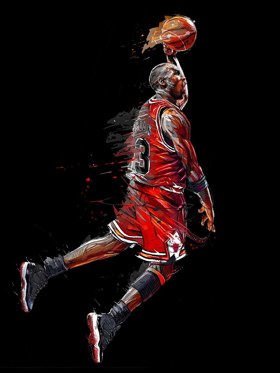 Michael Jordan Chicago Bulls Slam Dunk Illustration HD phone wallpaper