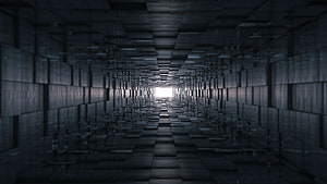 Futuristic Dark Corridor With Glowing Light At The End HD wallpaper