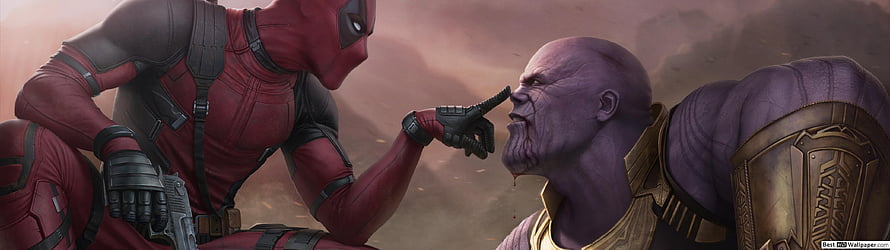 Deadpool Poking Thanos In The Face Digital Art Illustration HD wallpaper