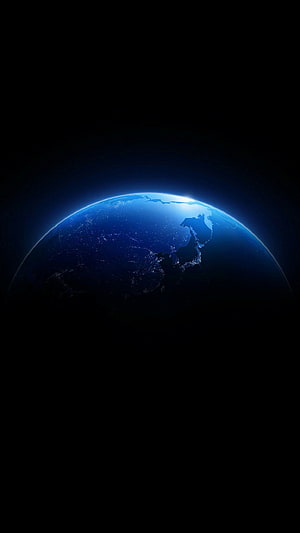 Earth at Night from Space with Glowing City Lights and Blue Atmosphere HD phone wallpaper