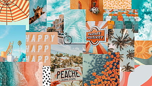 Vibrant Summer Collage With Tropical Palm Leaves, Beach Scenes, and Positive Vibes HD wallpaper