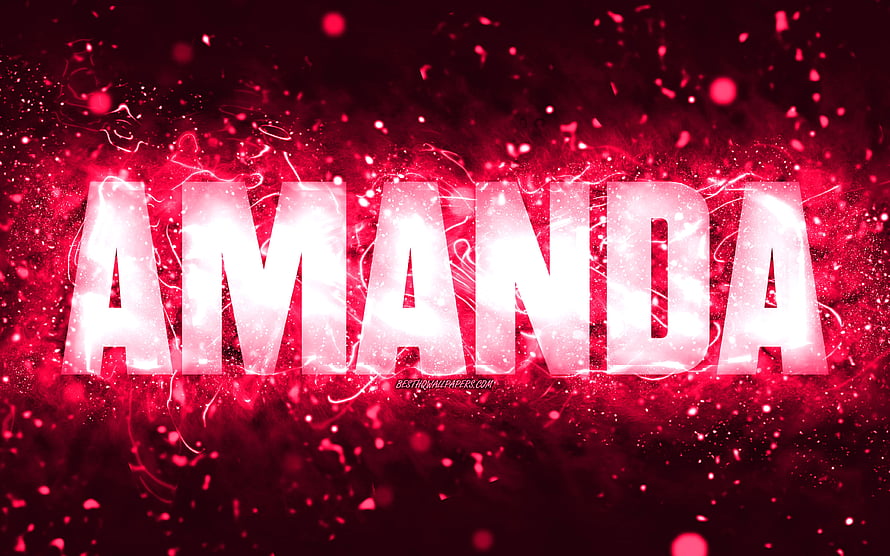Amanda Name in Glowing White Text Against a Vibrant Pink Neon Particle Background HD wallpaper
