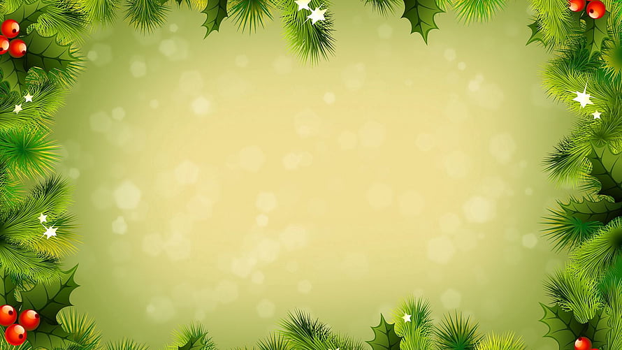 Festive Christmas Border Frame With Pine Branches, Holly Leaves, and Red Berries on Soft Green Background HD wallpaper
