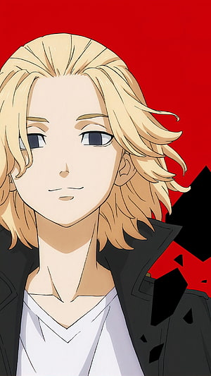 Anime Character Portrait With Blonde Hair And Red Background HD phone wallpaper
