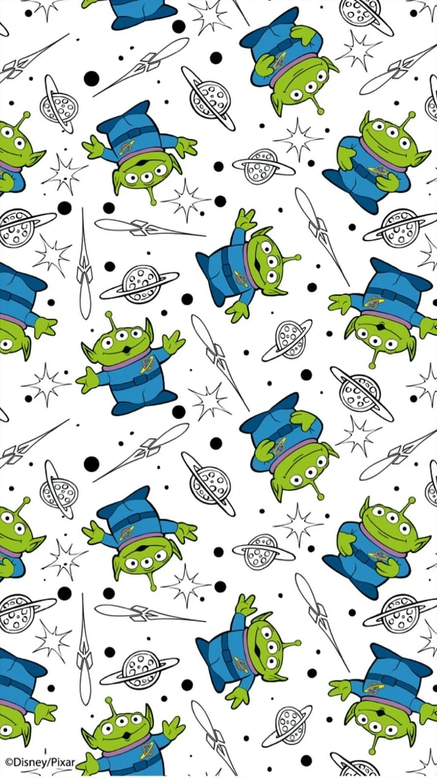 Toy Story Alien Pattern Wallpaper with Space Elements and Disney Pixar Characters HD phone wallpaper