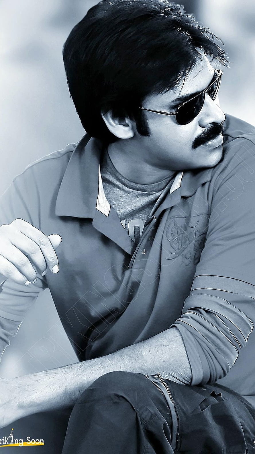 Pawan Kalyan in Aviator Sunglasses and Mustache, Monochrome Portrait HD phone wallpaper