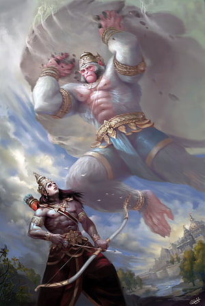 Hanuman and Rama in Epic Ramayana Battle Scene Fantasy Digital Art, Hello people, here is my recent painting based on a part of Ramayana when Hanuman Ji flew towards the battle field of. Lord hanuman , Hanumaan, Hanuman HD phone wallpaper
