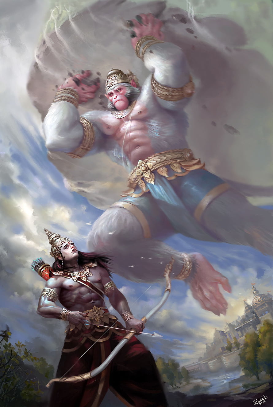 Hanuman and Rama in Epic Ramayana Battle Scene Fantasy Digital Art, Hello people, here is my recent painting based on a part of Ramayana when Hanuman Ji flew towards the battle field of. Lord hanuman , Hanumaan, Hanuman HD phone wallpaper