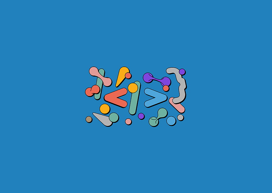 Colorful Abstract Geometric Shapes on Solid Blue Background HD wallpaper