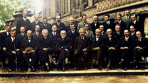 Colorized Group Portrait of the 1927 Solvay Conference Featuring Albert Einstein HD wallpaper