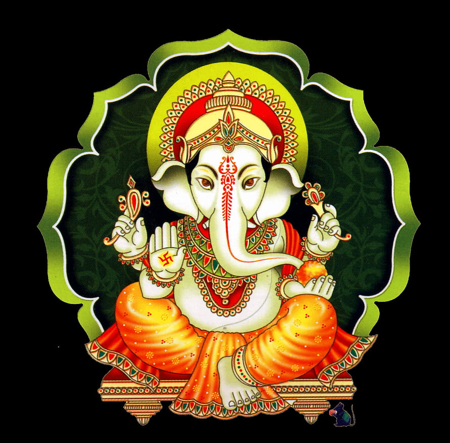 Lord Ganesha Hindu Deity Illustration with Mouse Vahana on Black Background HD wallpaper