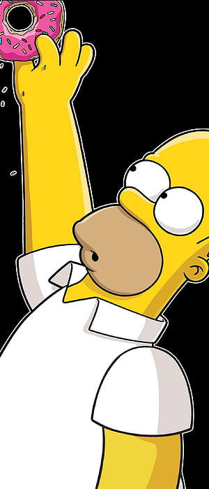 Homer Simpson Reaching for a Pink Sprinkled Donut on Black Background HD phone wallpaper