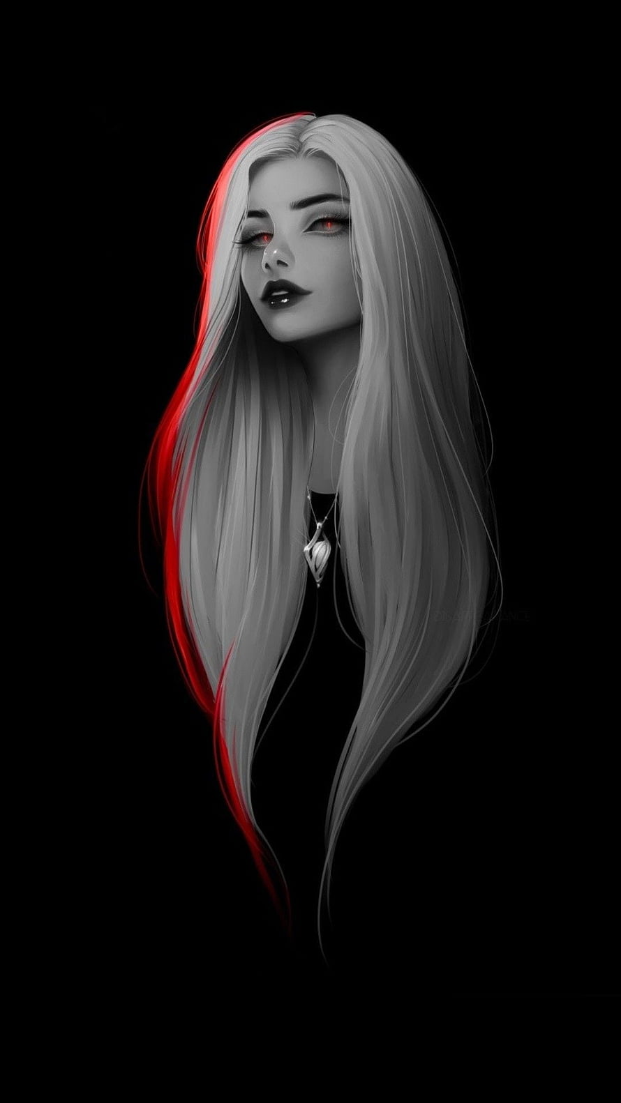 Digital Art Portrait of a Pale Woman with Red Eyes and Long White Hair, Iyan Sofyan on Random Art. Digital art girl, Art girl, Girly art, Sad Demon Girl HD phone wallpaper