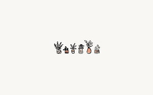 Minimalist Hand-Drawn Potted Plants and Cacti Illustration on Cream Background HD wallpaper
