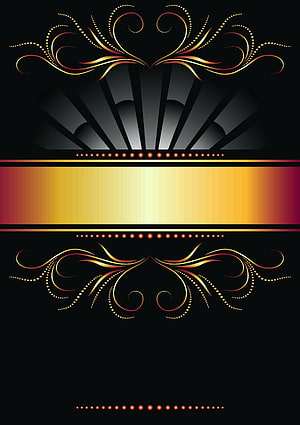 Elegant Black and Gold Ornamental Poster Background with Art Deco Fan and Floral Flourishes HD phone wallpaper