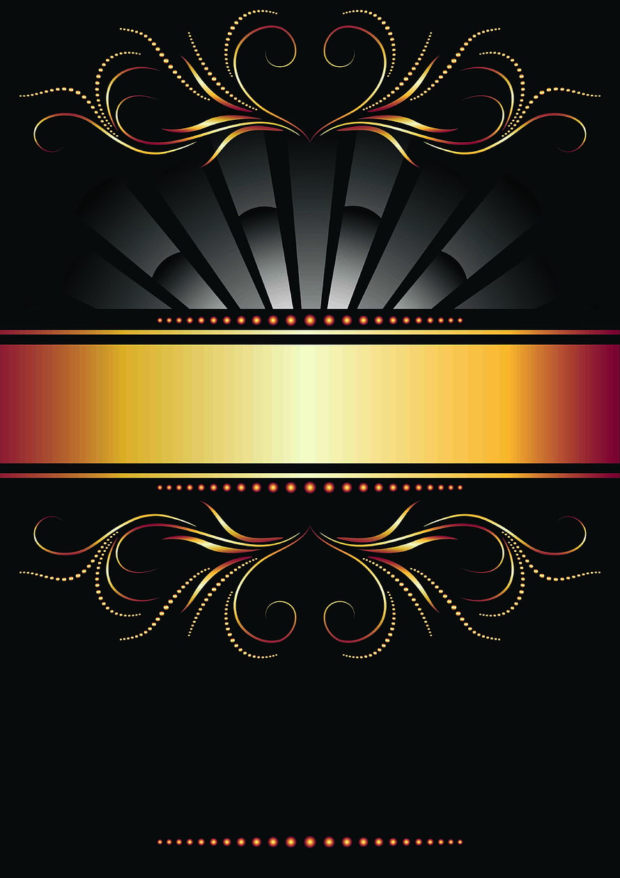 Elegant Black and Gold Ornamental Poster Background with Art Deco Fan and Floral Flourishes HD phone wallpaper