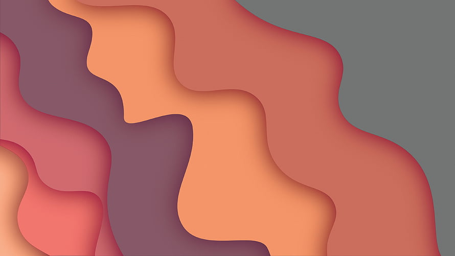 Abstract 3D Layered Paper Cut Art with Wavy Shapes in Warm Coral, Orange, and Purple Tones HD wallpaper