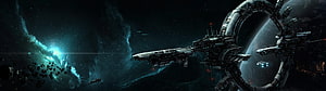 Massive Sci-Fi Space Station Orbiting a Planet with Nebula Background HD wallpaper