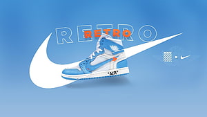 Air Jordan 1 Retro High in University Blue and White with Nike Swoosh Graphic HD wallpaper