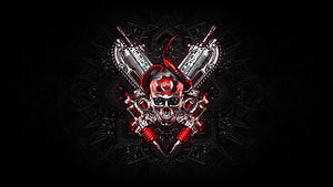 Gears of War Skull Emblem with Crossed Guns and Red Horns on Dark Background HD wallpaper
