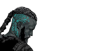 Ragnar Lothbrok Viking Profile with Glowing Blue Runes and Braided Hair HD wallpaper