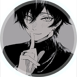 Monochrome Anime Boy Icon With Finger To Lips In Circular Frame HD wallpaper