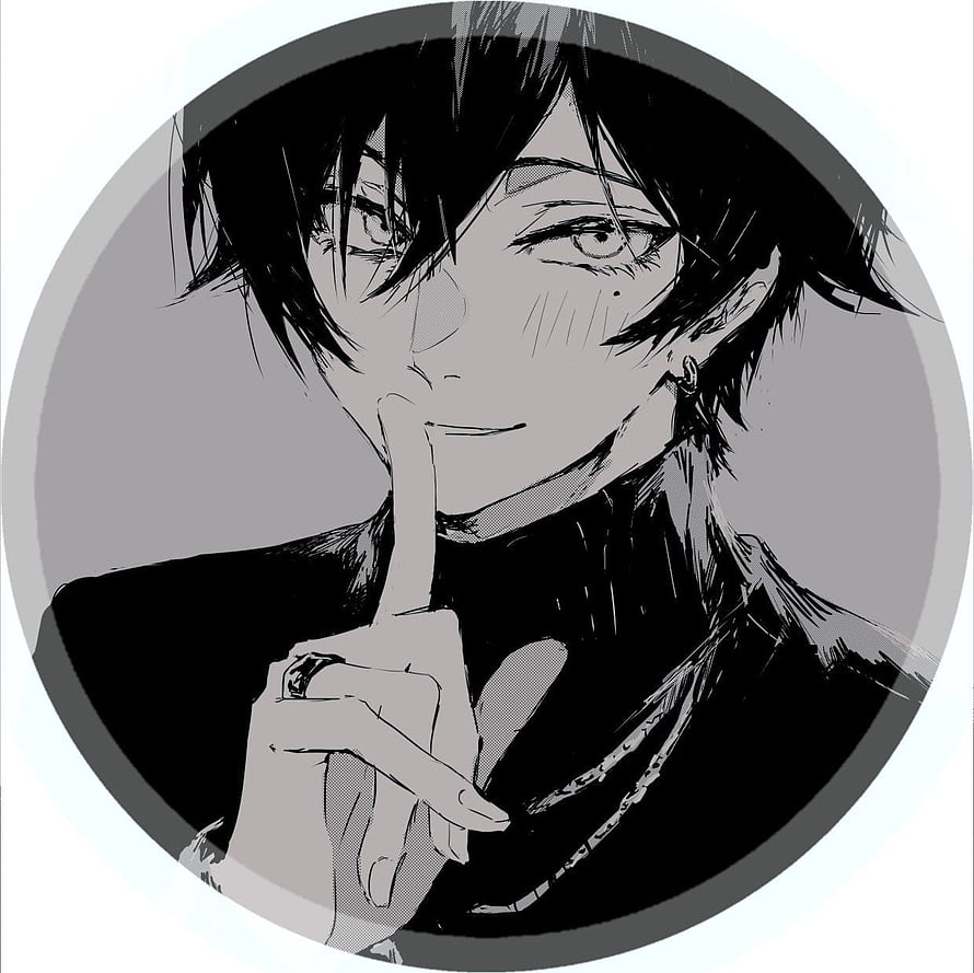 Monochrome Anime Boy Icon With Finger To Lips In Circular Frame HD wallpaper