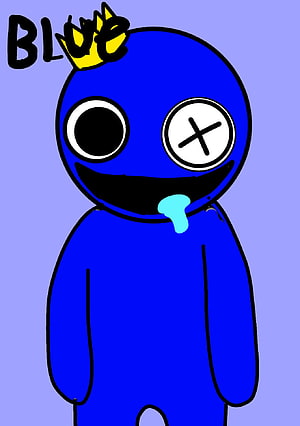 Blue Rainbow Friends Character with Crown and Drool HD phone wallpaper