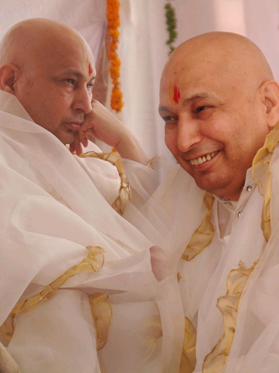 Portrait of Two Men in White Traditional Attire with Tilak Marks HD phone wallpaper