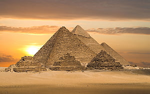 Giza Pyramids at Sunset in the Egyptian Desert HD wallpaper