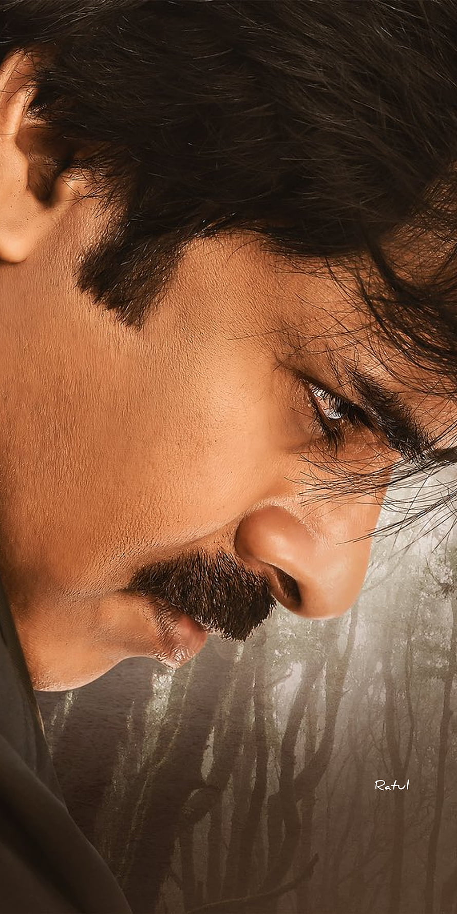 Pawan Kalyan Intense Close-Up Portrait With Dark Hair And Mustache HD phone wallpaper