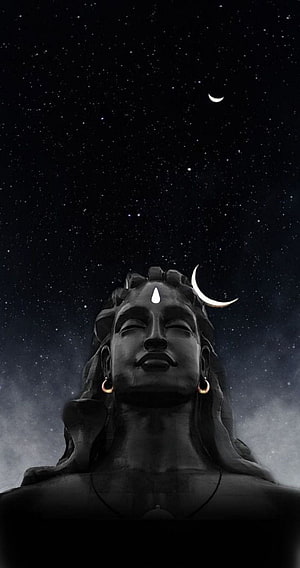 Statue of Lord Shiva Meditating Under Starry Night Sky With Crescent Moon HD phone wallpaper