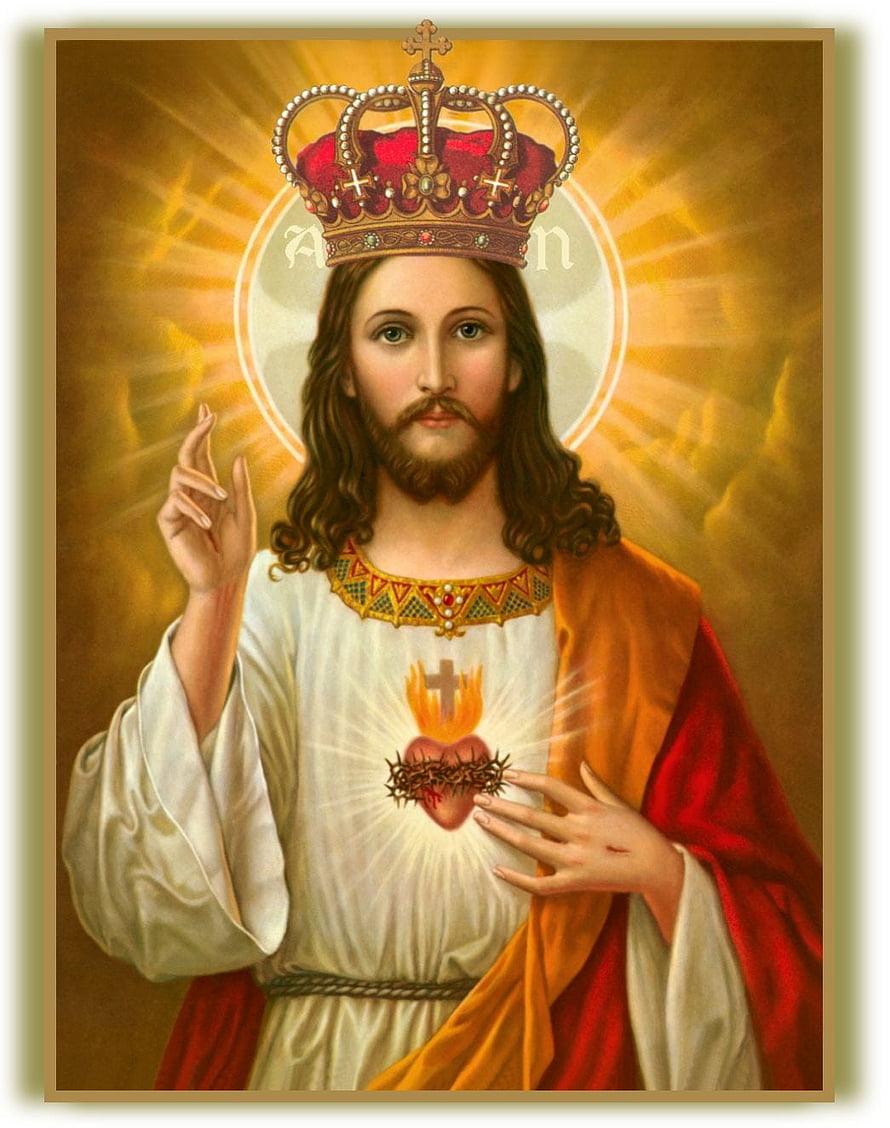 Sacred Heart of Jesus Religious Art with Crown and Halo HD phone wallpaper