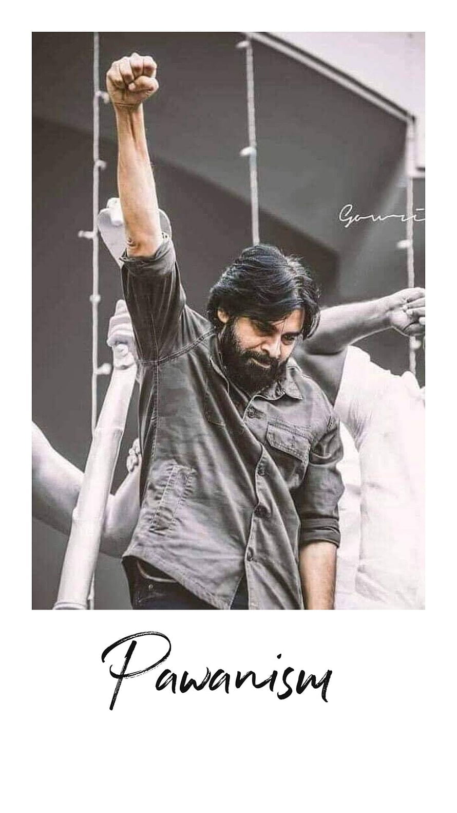 Pawan Kalyan raising fist in grey shirt, Pawanism fan art wallpaper HD phone wallpaper