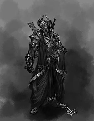 Ravana Dark Fantasy Warrior Concept Art with Ornate Armor and Swords HD phone wallpaper