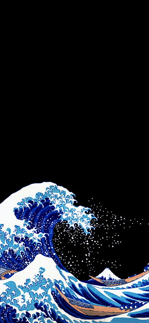 The Great Wave off Kanagawa by Hokusai on Black Background HD phone wallpaper