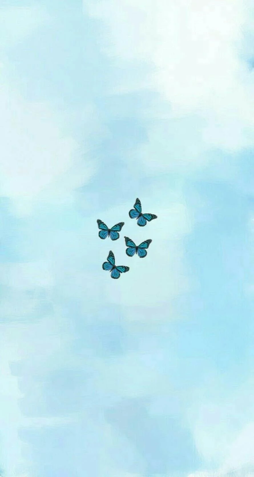 Four Blue Morpho Butterflies on a Soft Watercolor Sky Background HD phone wallpaper