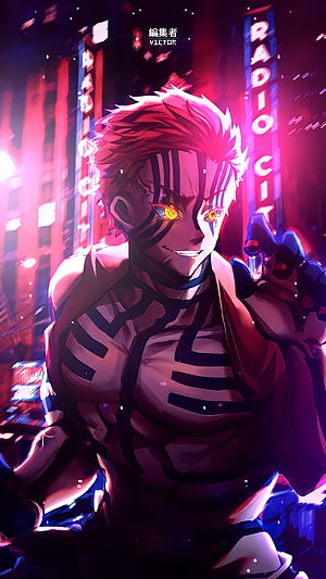 Rengoku Kyojuro Demon Slayer Anime Character Neon Cyberpunk City Background HD phone wallpaper