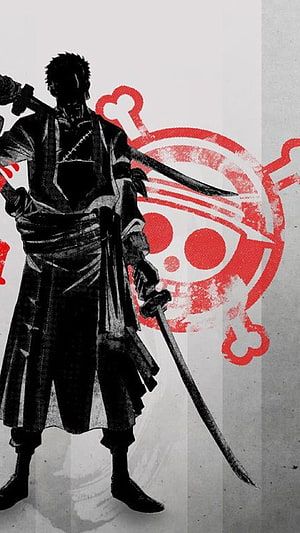 Roronoa Zoro Three-Sword Style Illustration with Red Symbolic Emblem HD phone wallpaper