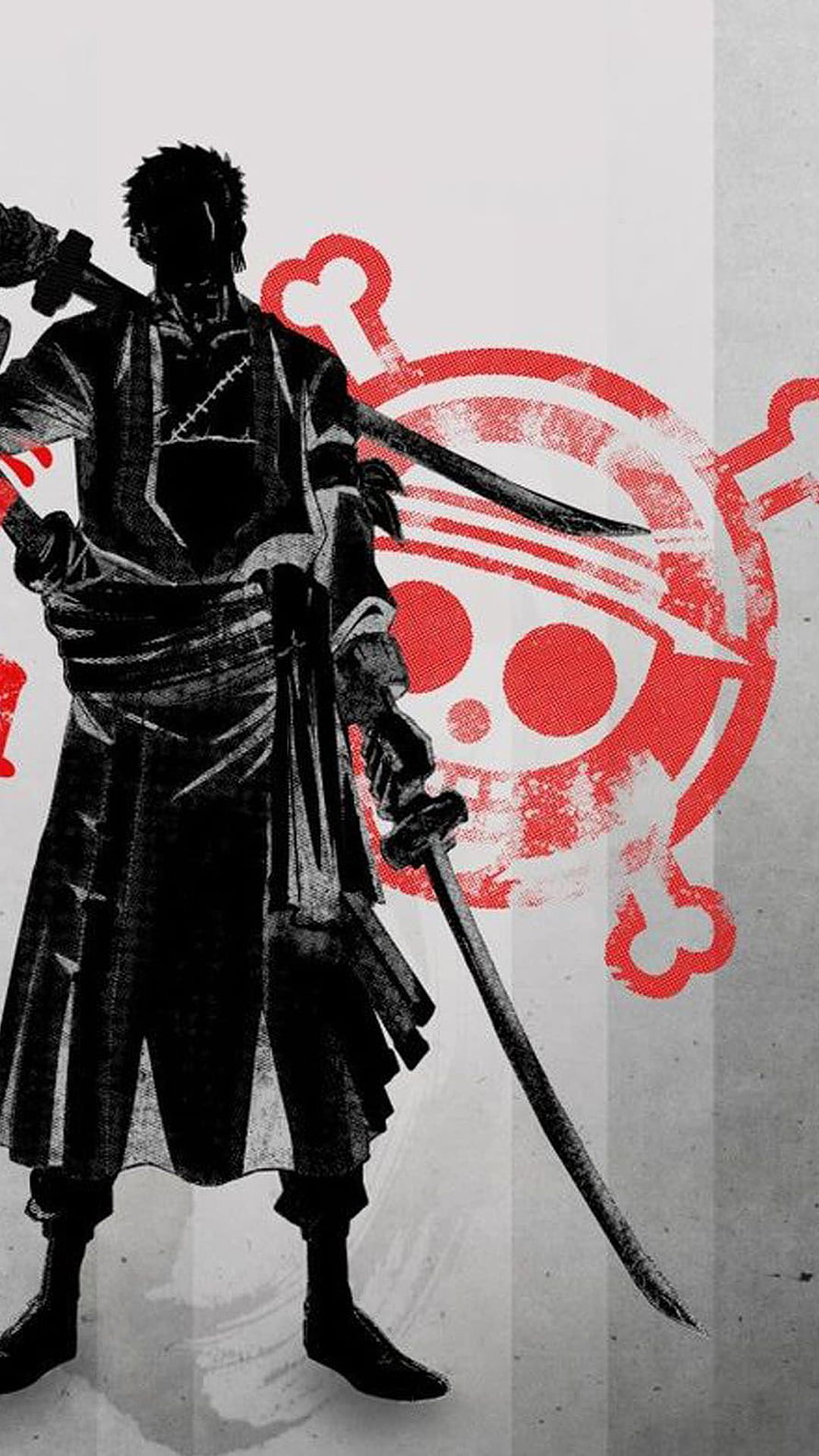 Roronoa Zoro Three-Sword Style Illustration with Red Symbolic Emblem HD phone wallpaper