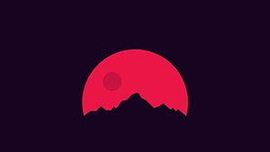 Minimalist Red Sun Setting Behind Dark Mountain Silhouette Vector Art HD wallpaper