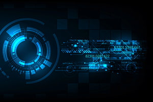 Futuristic Blue Digital Interface With Circular Data Display And Abstract Technology Elements HD wallpaper