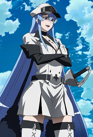 Esdeath from Akame ga Kill in White Military Uniform with Sword HD phone wallpaper