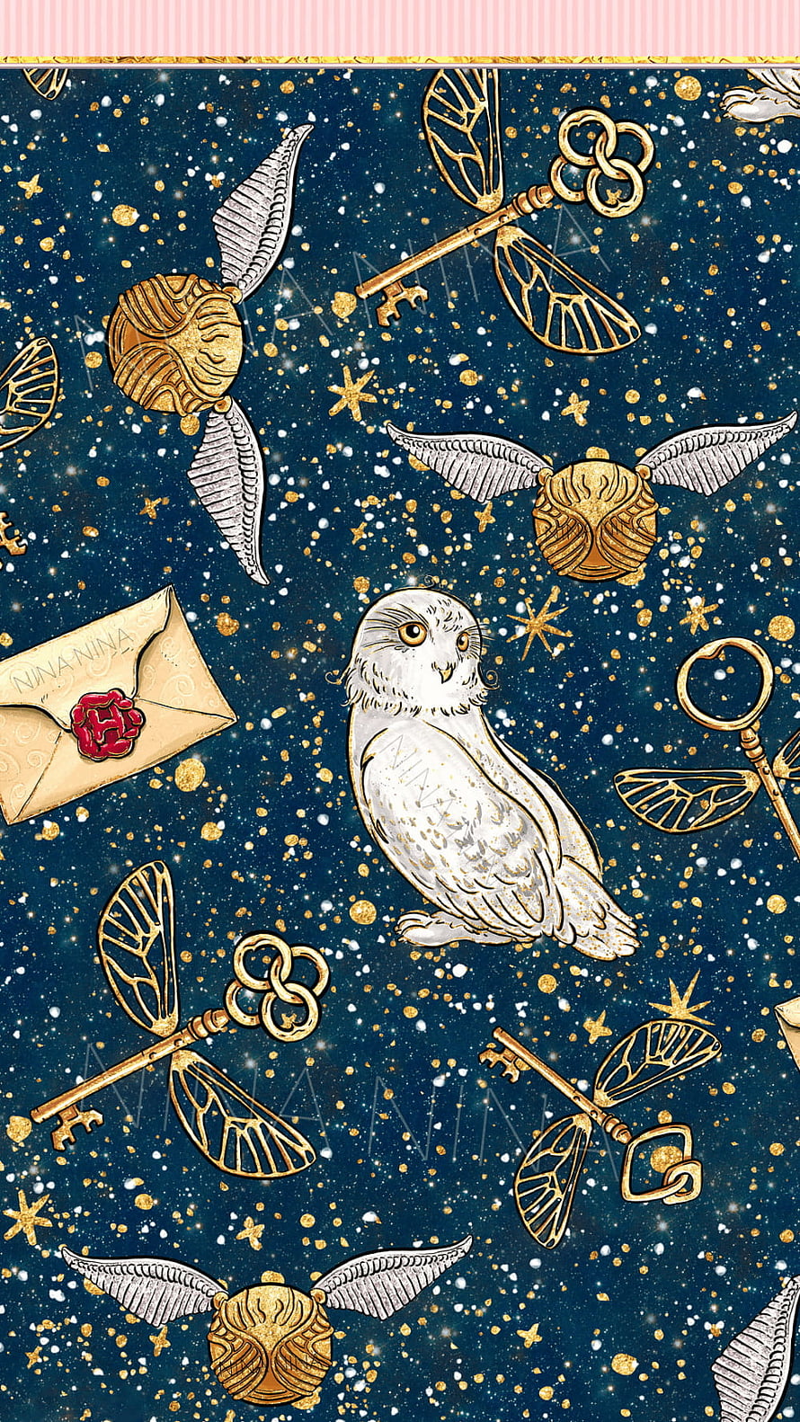 Harry Potter Owl and Golden Snitch Pattern on Starry Night Background HD phone wallpaper