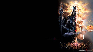 Lord Shiva Dual Nature Meditation Artwork with Trishula and Lotus HD wallpaper